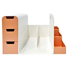 FAmILyLIFE 生活 大型文具書架桌上收納盒 A-168-PI 35 x 20 x 21.5cm 1250g, 粉白色, 1個