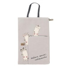 kUSUgURU JAPAN 日本眼鏡貓 NEKOMARUKE貓丸系列 手提 側口拉鍊設計萬用收納包, 灰色