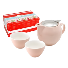 ZERO JAPAN 典藏陶瓷一壺兩杯超值禮盒組，含不鏽鋼濾蓋, 典藏不鏽鋼蓋壺 + 典藏之星杯 2個, 桃粉紅色, 1組