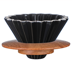 彩色陶瓷木托咖啡濾杯 2-4人份 陶瓷+實木, 1組, 黑色