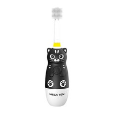 MEGA TEN 兒童電動牙刷, 360度刷頭, LED燈, 極細軟毛刷頭, 小黑貓, 1支, MB-KS6008BC