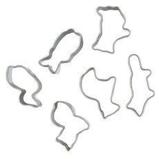 QueenRose 霜鳥 18-8不銹鋼迷你餅乾模具, 馬 + 狗 + 貓 + 鴨 + 狐狸 + 魚, 6個