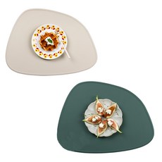 incoc 矽膠杯墊餐桌墊 奶油米色+橄欖綠, 餐桌墊 425 x 315 x 2mm+杯墊 105 x 103 x 2mm, 1組