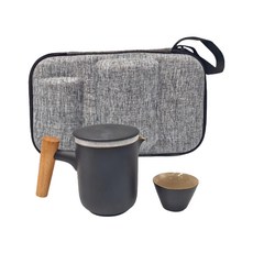 膠囊包 旅行茶具套裝, 灰色外殼，大一壺六杯, 1組