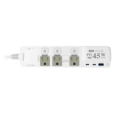 aiwa 愛華 多孔快充延長線 3孔插座 45W PD+QC雙閃充 USB Type-C, 白色, 1.8m, 1條