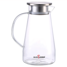 BLACK HAMMER 沁涼耐熱玻璃水瓶 雙開孔 不鏽鋼濾蓋, 1.5L, 透明, 1個