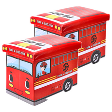 玩具收納箱 可愛造型收納, 車廂(40 x 25 x 30cm), 紅色消防車, 2個