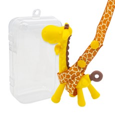 OhBabyLaugh 長頸鹿固齒器套裝 食品級矽膠, 固齒器+ 盒子 + 防掉鍊, 黃色, 1組