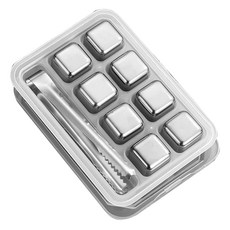 咪咪購物 304不鏽鋼冰塊8件組 附盒子 + 夾子 16.5 x 11.5 x 2.5cm, 1組