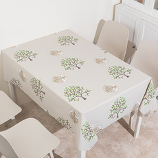 復古風開運招財樹桌巾, 140 x 220cm, 湖水綠, 1個