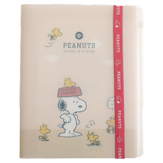 norns Peanuts 史努比6 + 1多功能資料夾 附束帶, 玩耍 淡米色 + 紅色, 1個