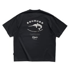 BOHRHOO 24AW 長絨棉鱘魚標語T恤 寬鬆, L, 黑色
