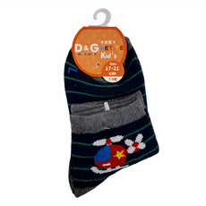D&G 直升機1/2童襪 Set 6雙 73.4%棉, 17~21cm, 丈青色