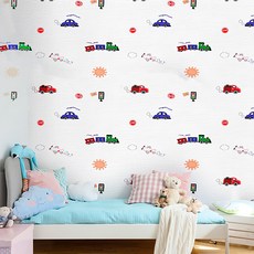 ANTIAN 3D立體布紋兒童房自粘牆貼 1000 x 50cm 防水防潮, 小汽車 白色