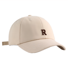 愛北鼻 親子R字棒球帽 成人 米色 時尚休閒 穿搭, 帽圍54~65cm + 帽檐7.5cm + 帽深11cm, 1個
