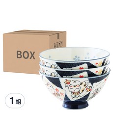 JUST HOME 日本製美濃燒飯碗3件組 12 x 6.5cm, 招福招財貓, 1組