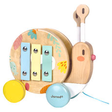 Janod 寶寶異想世界 敲擊拉車, 12個月以上 山毛櫸材質, 21 x 18 x 9.5cm, 蝸牛, 1個
