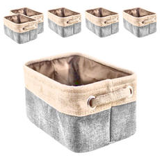 北歐布藝收納籃 仿麻棉EVA+TC布+鐵圈 灰色 兩面提手設計, 04 特大(41 x 24 x 31cm), 6個
