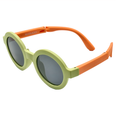 ALEGANT 兒童款抗UV偏光 輕巧時尚輕量矽膠彈性圓框折疊太陽眼鏡, 羊角綠, 131 x 127 x 47mm