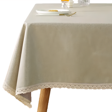 米禾 日式 拷克邊 防水桌巾 TPU膜技術隔離 質感布料面 簡約設計質感提升, 180 x 140cm, 淺亞麻, 1個