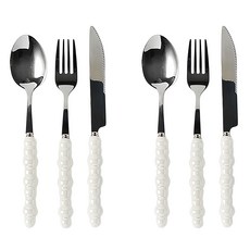 Moda Kitchen 泡泡珍珠餐具 雙人晚餐組, 餐匙, 餐叉, 餐刀, 6支, 白色