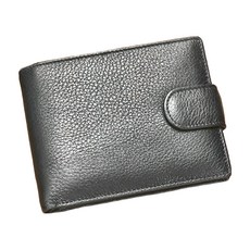 RFID 真皮頭層牛皮 3折 男士皮夾, 12.5 x 9.5 x 2.5cm, 黑色