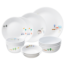 Corelle 康寧 Easy Weekend Set 3人份印花碗盤組, 飯碗*3+湯碗*3+小碗*2+小圓盤*2+中圓盤*1+大圓盤*1, 混合顏色, 1組