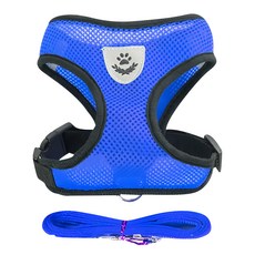 喵汪森林 狗狗背心式牽引繩 藍色 胸圍42-56cm 透氣網布材質, 1入