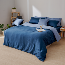 戀家小舖 60支素色天絲 永恆系列 雙人床包被套組 - 時尚深淺雙色藍配色、柔軟涼爽, 床包5*6.2尺 被套6*7尺, 銀河藍, 1組, 床包被套組