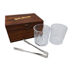 威士忌冰石玻璃杯禮盒 含冰石收納木架 C款 無鉛玻璃 花崗岩 木盒, 1組