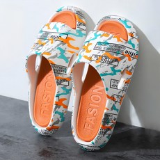 室內家居 厚底軟Q塗鴉拖鞋 PVC材質, 塗鴉(白橙色), 36~37