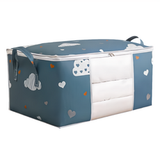 VABU棉被收納袋 55x35x25cm 無紡布材質, 小, 藏青雲朵, 3個