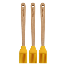 TRIARROW 三箭牌 小毛刷 食品級耐熱矽膠 耐熱達220°C 木柄, 黃色矽膠, 3支, 20cm