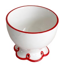 THEHADA 花朵造型 復古波浪花邊陶瓷碗, 白底紅邊, 耐熱60℃, 1個