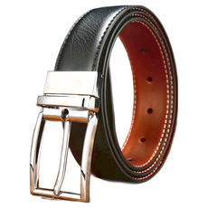 真皮牛皮帶 旋轉針釦男士皮帶 二層牛皮, 黑色 + 淺咖, 帶長110~125 × 帶寬3.5cm
