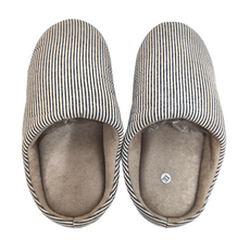 ego life 日式條紋防滑靜音麂皮鞋底保暖包頭室內拖鞋, 直條紋 藍色, XXL(44-45)