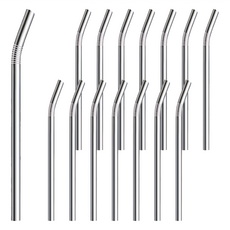 不鏽鋼吸管 彎管 Set 15, 銀灰色，多種尺寸，圓潤管口, 1支, 15支