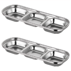 304不鏽鋼三格調味料盤 Set 2, 可放小菜醬料, 堅固耐用, 不串味, 2個, Silver