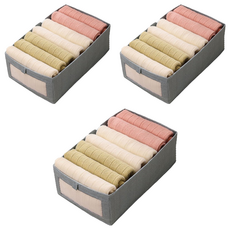 布藝衣服收納框, 網面透明視窗, 透氣防潮, 輕便可疊加, 整潔有序, 分類收納, 特大(27 x 45 x 17cm), 灰色, 3個