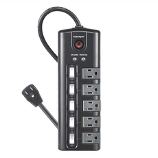 PowerSync 群加 5開5插防雷擊旋轉插座延長線 TS5X0018, 1.8m, 黑色, 1個