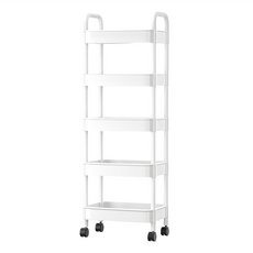 儲物架 移動式推車層架 帶滾輪 組裝後約長29*寬20*高107.5cm, 白色, 5層