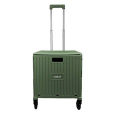 hooray 四輪折疊購物箱升級款65L 手拉箱 露營拖車收納箱 可折疊購物車, 軍綠, 1個