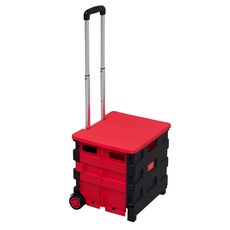 OMYCAR 升級版 摺疊魔方收納車, 附防塵蓋 鋁製拉桿, 加大滾輪不卡溝, 可承重35kg, 黑色 + 紅色, 1個