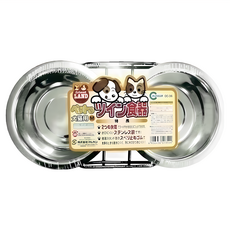 MARUKAN 不鏽鋼雙碗 M 附支架, 銀色, 1入