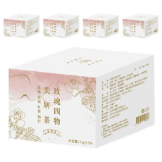 女神殿 玫瑰四物美妍茶，4 in 1 養生茶飲，獨立包裝，可見材料，茶香清甜, 6g, 12包, 5盒