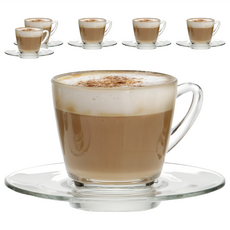 Ocean Glass 肯雅卡布奇諾咖啡杯盤組 杯子6個 + 盤子6個, 透明色, 6組