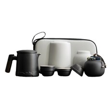 A&R 陶瓷旅行茶具6件組 附收納旅行包, 側把壺 + 品茗杯 4個 + 茶葉罐, 黑色, 1組