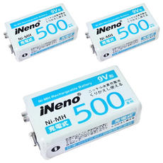 iNeno 艾耐諾 9V/500max 鎳氫充電電池, 3個, 1入