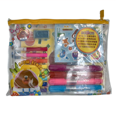 京甫 彩繪袋著走 阿奇幼幼園 內含24頁著色畫冊 可愛角色貼紙 8枝粉蠟筆 8枝彩色筆 創意印章, 1組