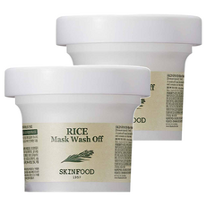 SKINFOOD 純米活膚精華洗淨面膜, 120g, 含大米提取物, 去除老廢角質, 適合敏感肌, 油性肌, 全膚質, 2罐, 1入
